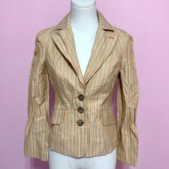 VTG 90s/Y2K bebe Beige & Orange Striped Button-Up Blazer Size 0 - Picture 1 of 12